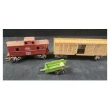 Vintage train carts and metal farm cart toys