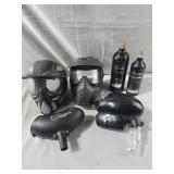 Paintball Masks, hoppers, and tanks
