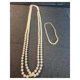 Faux pearl necklace , long strand necklace