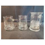 Vintage 3 Etched Glass Clipper ship tankard