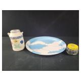 13.5" cloud tray, pimento glass jar metal lid, 6"
