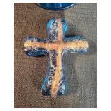 Art glass cross 2.75", Vintage cobalt Blue glass