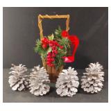 Handmade basket with Christmas decor and 4
