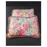 Two 14x9 vintage floral pillows with fringe