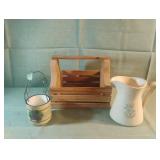 Home decor including a pitcher, and baskets