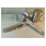 Meat tenderizer, press and a shaker