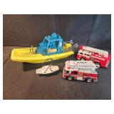 Fire trucks lights and sounds work and boat toy