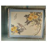 Vintage Asian bird painting 19.5 x 16