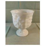 Vintage E O Brody Milk Glass Pedestal Vase 6 1/2"
