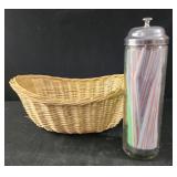 Glass straw holder 10", oval basket
