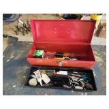 Red metal All American tool box with contents