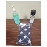 USA flags, black spray paint and hand sanitizer