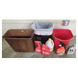 Trash cans, pail, oil, cleaners