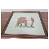 18x16.5 framed needlepoint Hereford bull wall