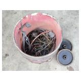 Bucket of Scrap Wires & 6" Plastic Wheels