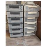 Plastic organizers with contents 6 drawers each.