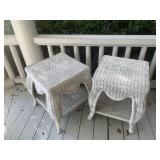 White wicker end tables