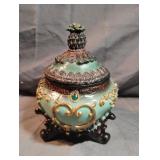 Unique green trinket bowl. 5 1/2" tall