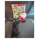 Window clings, stuffed Santa, black and white bow