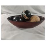 Wood bowl with marble balls