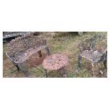 Cast iron yard bench, chair and a table