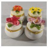 Floral ceramic trinket boxes. 4 total