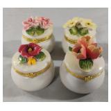 Floral ceramic trinket boxes. 4 total. 1 needs to