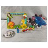 Childrens decor including a bank, photo frame and