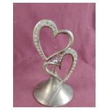 Double HEART Silver Metal with Rhinestones Cake