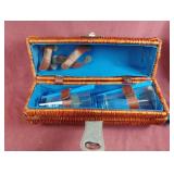 Grey Goose basket for a wine bottle. Glasses are