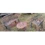 Cast iron yard bench, chair and a table