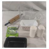 Rolling pin, salt and pepper shaker set and