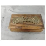 Vintage wood trinket box with vintage brass car