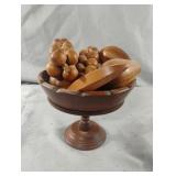 MCM hand carved wood fruit in a pedestal basket