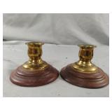 MCM wood and brass candle holders.