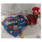 Valentines bear and mug, red vase with clear