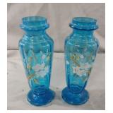 Ice blue hand painted vases. Set of 2