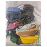 Umbrella, reusable drawstring bags and coolers