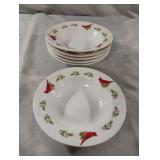 Winter bird/ holly bowls 8 1/4" and 2 plates 1