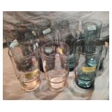 Blue and pink drinking glasses. 11 total. 5 3/4"