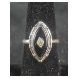 Art Deco Onyx ring with clear stone- silver
