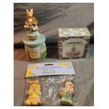 Bunny trinket box, magnets and a miniature tea