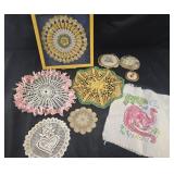 Framed Crocheted Doily, dollies, and cross stitch