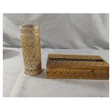 Vintage copper color tissue holder box and a