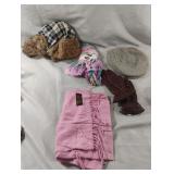 Scarves, hats and a pair of gloves