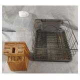 Knife block, dist strainer and a plastic jug