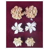 3 pairs of Vintage Floral Clip-on Earrings