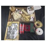 Christmas ornaments,  mugs, snow globe, ribbon etc