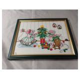 Christmas mouse cross stitch framed artwork 15.5