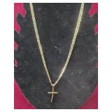 Gold colored Mariner link necklace with a cross